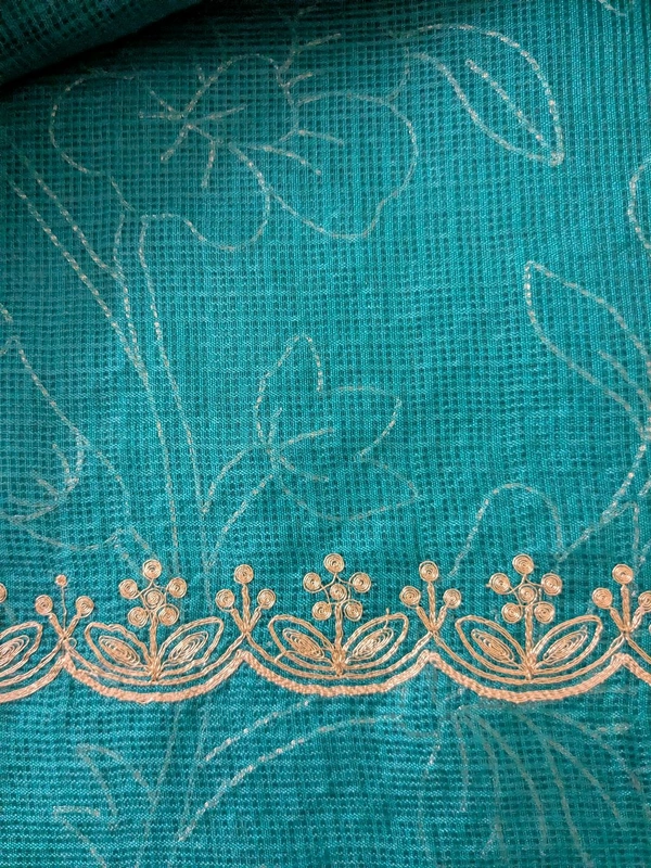 Designer Silk Kota With Pita Work  - Teal, VZ