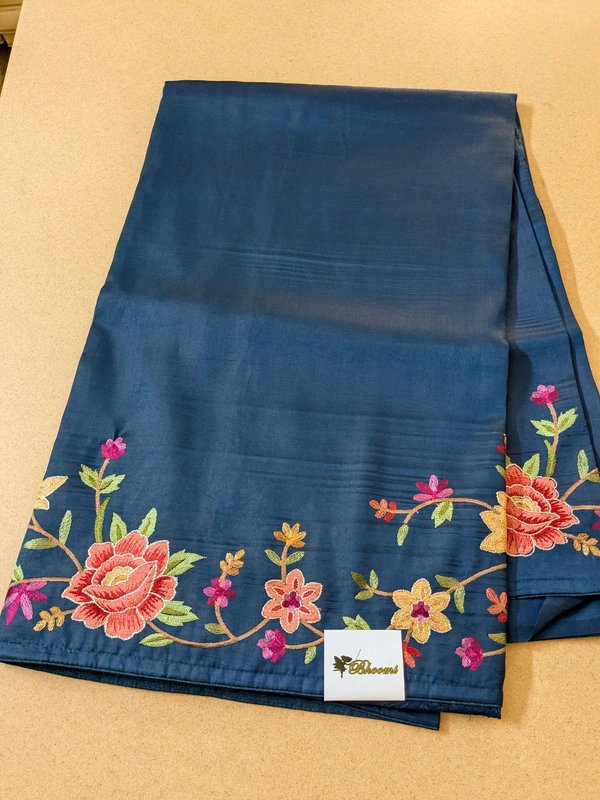 Pure Manipuri Silk Designer  - Navy Blue, VZ