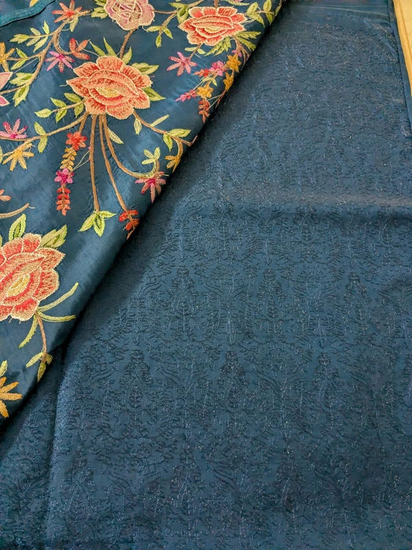 Pure Manipuri Silk Designer  - Navy Blue, VZ