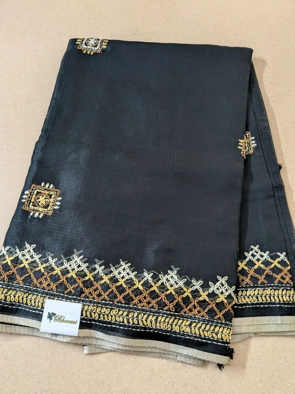Designer Silk Kota With Hand Work  - Black, VZ