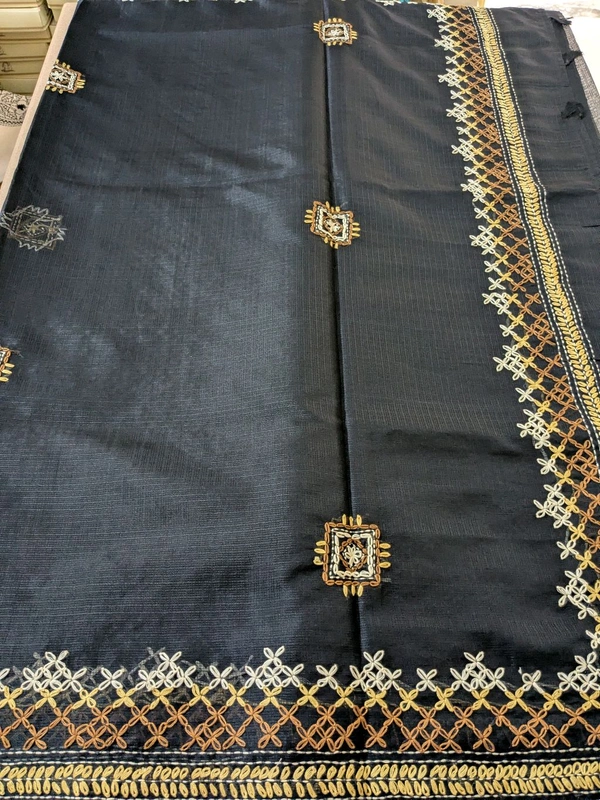 Designer Silk Kota With Hand Work  - Black, VZ
