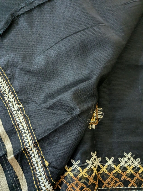 Designer Silk Kota With Hand Work  - Black, VZ