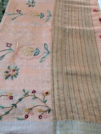 Pure Handloom Silk Lenin With Hand Work  - Web Orange, VZ
