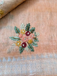 Pure Handloom Silk Lenin With Hand Work  - Web Orange, VZ