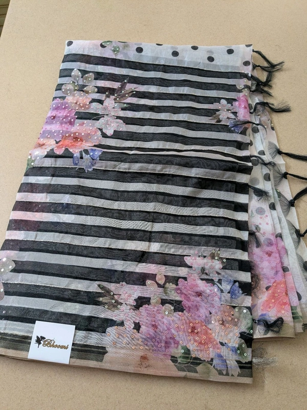 Designer Soft Organza Hand Work  - Black, VZ