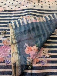 Designer Soft Organza Hand Work  - Navy Blue, VZ