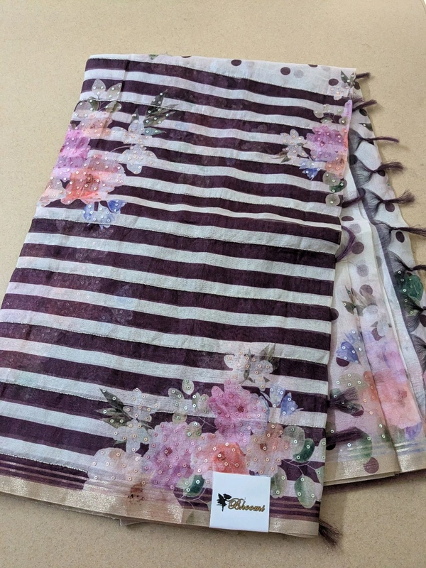 Designer Soft Organza Hand Work  - purple, VZ