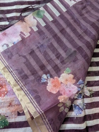 Designer Soft Organza Hand Work  - purple, VZ