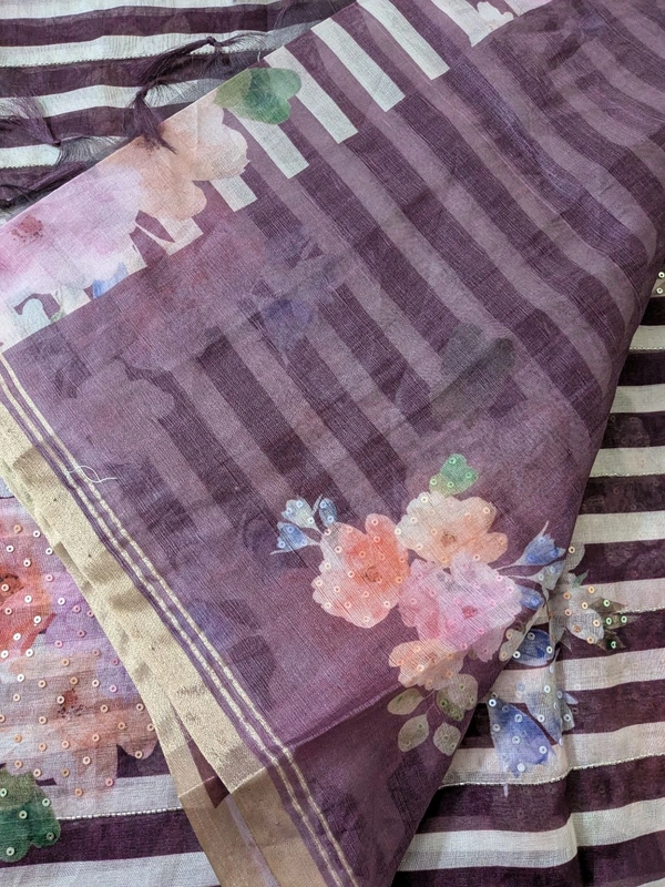 Designer Soft Organza Hand Work  - purple, VZ