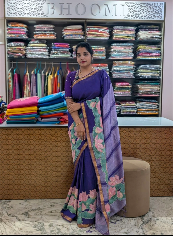 Pure Handloom Mangalagiri  Pattu Appliqve Work  - Pink Lace 40