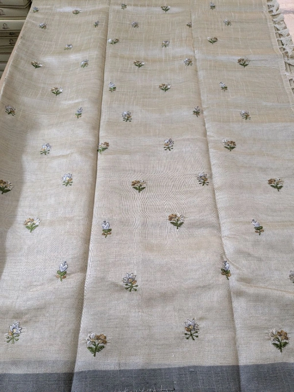 fancy tusser embroidary - Gray