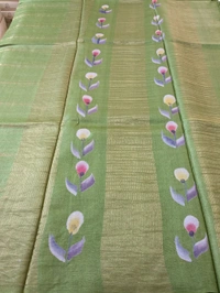Pure Designer Handloom Tusser Hand Paint  - green, VZ
