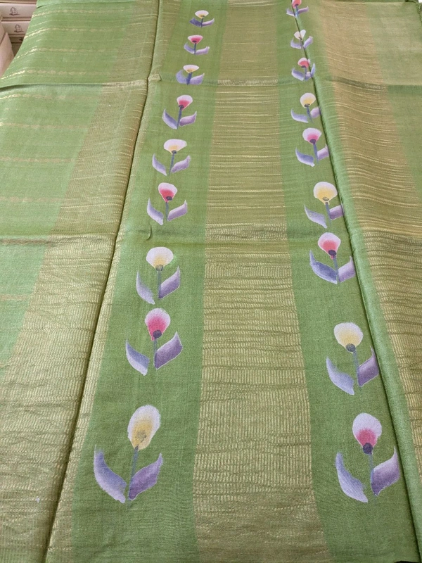 Pure Designer Handloom Tusser Hand Paint  - green, VZ