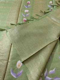 Pure Designer Handloom Tusser Hand Paint  - green, VZ