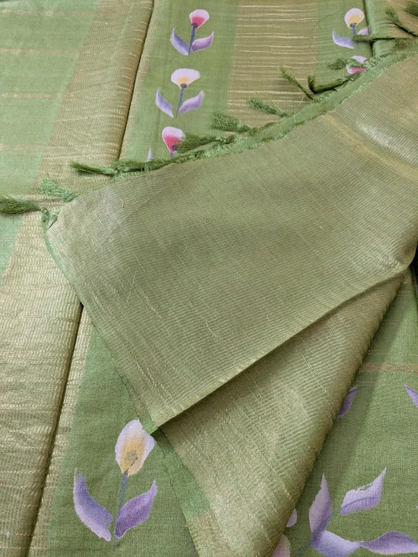 Pure Designer Handloom Tusser Hand Paint  - green, VZ