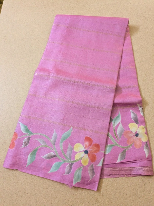 Pure Designer Handloom Tusser Hand Paint  - pink, VZ