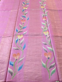 Pure Designer Handloom Tusser Hand Paint  - pink, VZ
