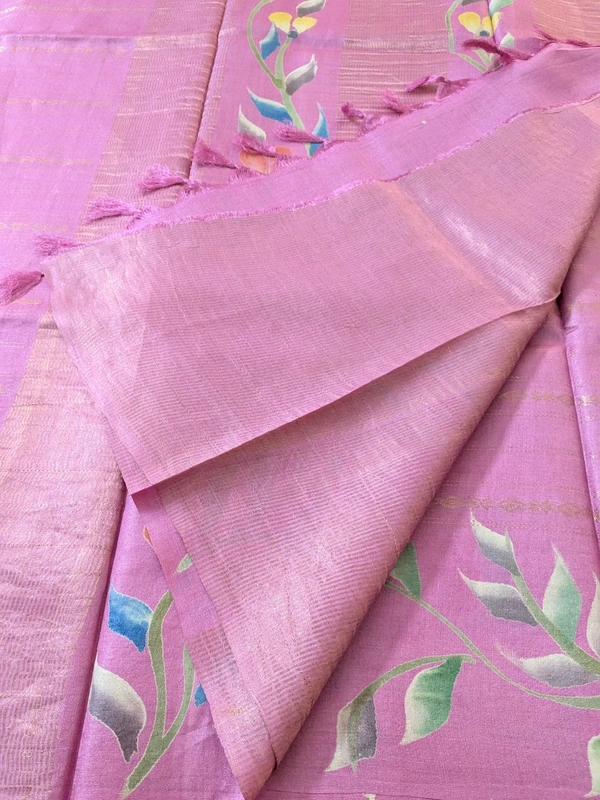 Pure Designer Handloom Tusser Hand Paint  - pink, VZ