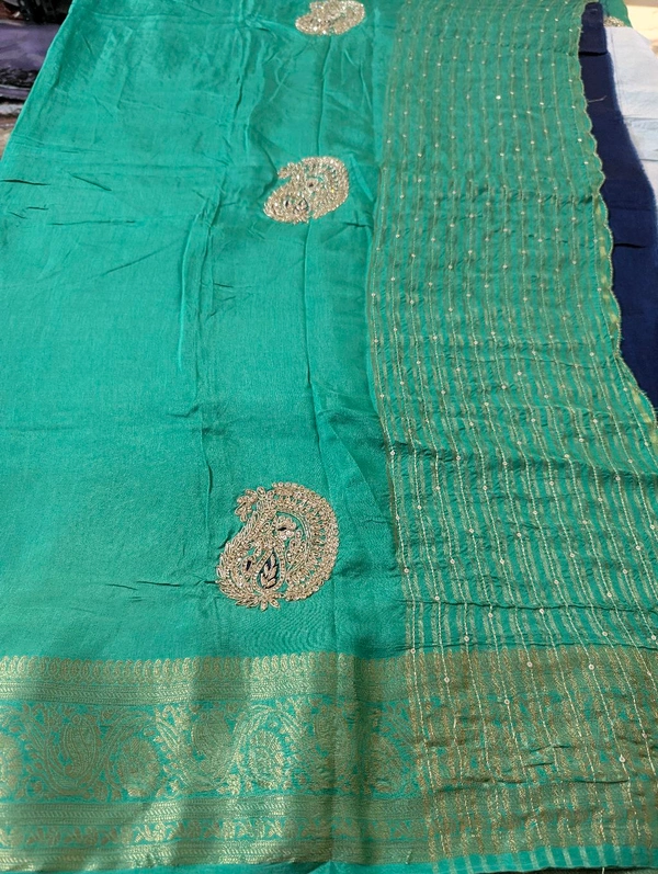 Pure Designer Dola Hand Work  - teal