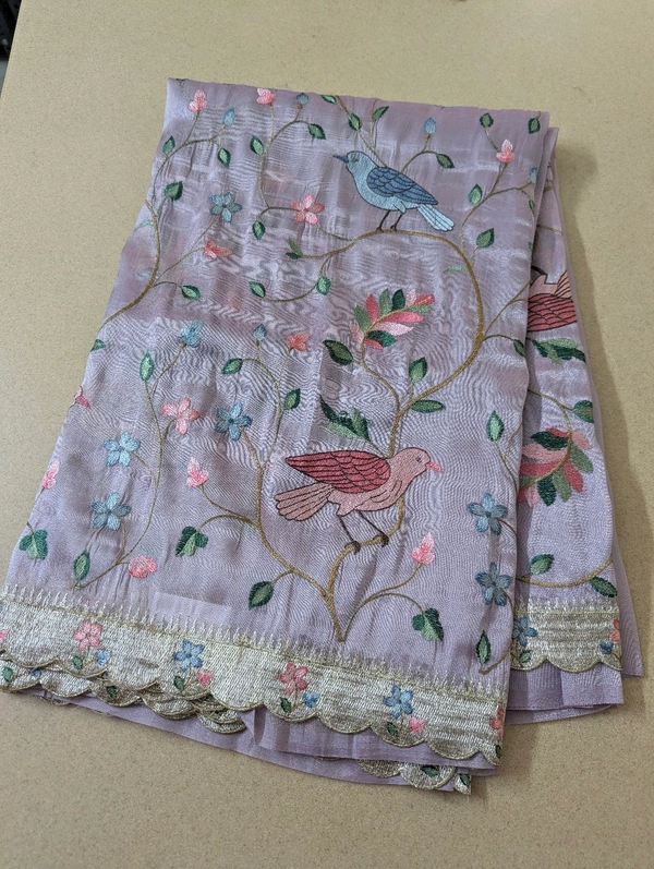 Designer Tissue Embroidery  - Mauve