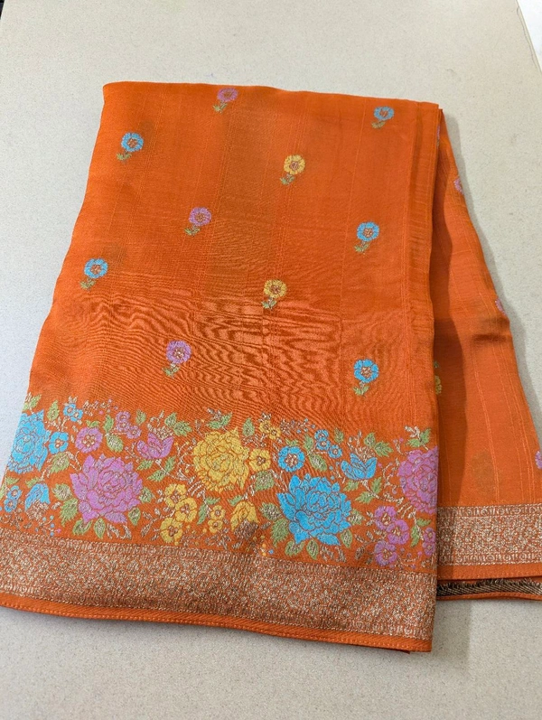 Designer Tusser Georgette  - Orange