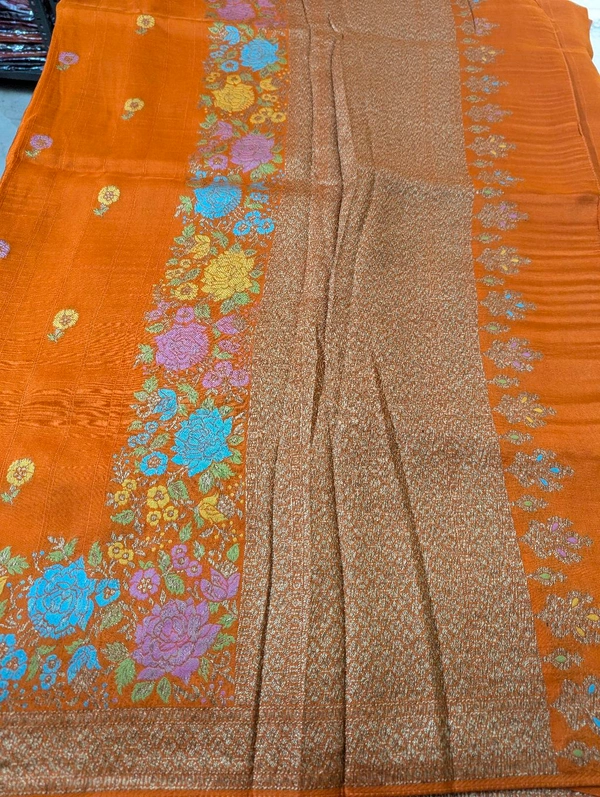 Designer Tusser Georgette  - Orange