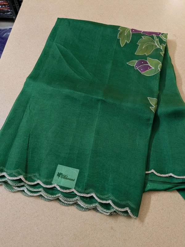 Pure Handloom Designer Organza  - green