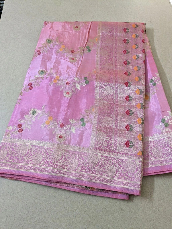 Pure Designer Beneras Soft Pattu - Pink Lace