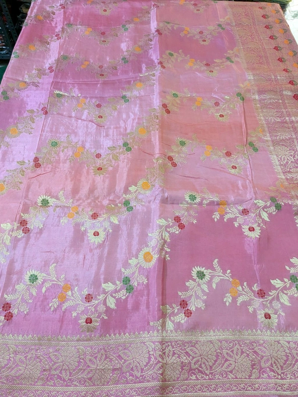 Pure Designer Beneras Soft Pattu - Pink Lace