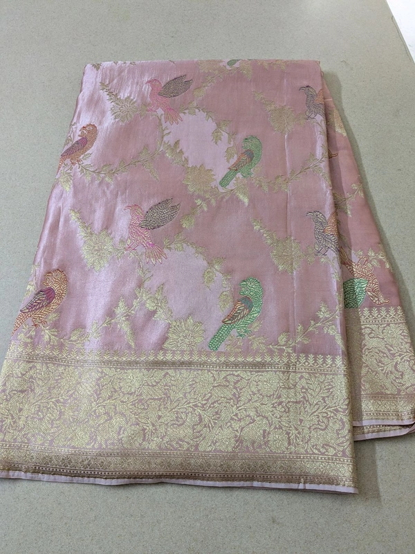 Pure Mushru With Meena Designer  - Pink