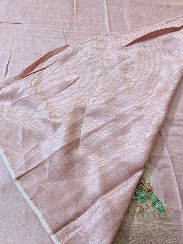 Pure Mushru With Meena Designer  - Pink