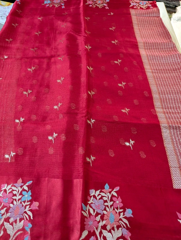 Designer Mushru Kota With Meena - Red