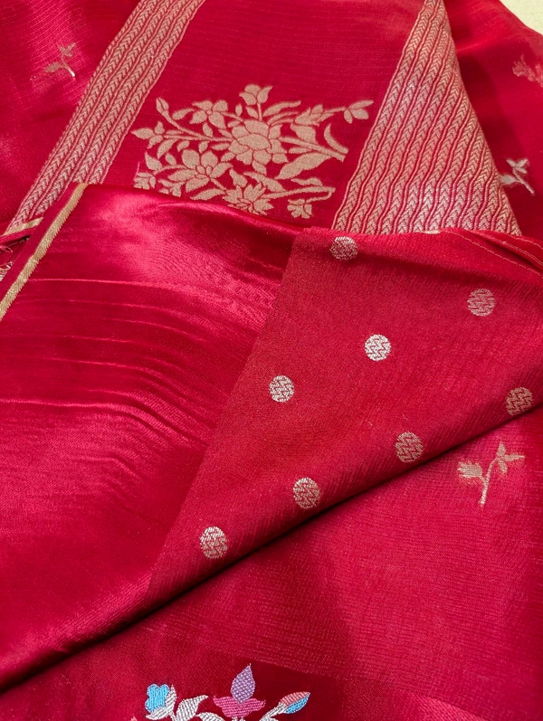 Designer Mushru Kota With Meena - Red