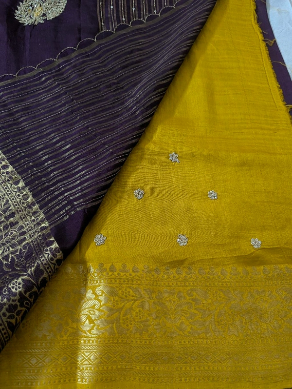 Pure Designer Dola Hand Work  - Purple
