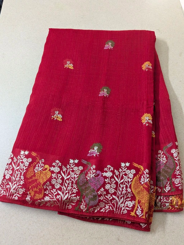 Soft Satin Tusser Weaving  - Red