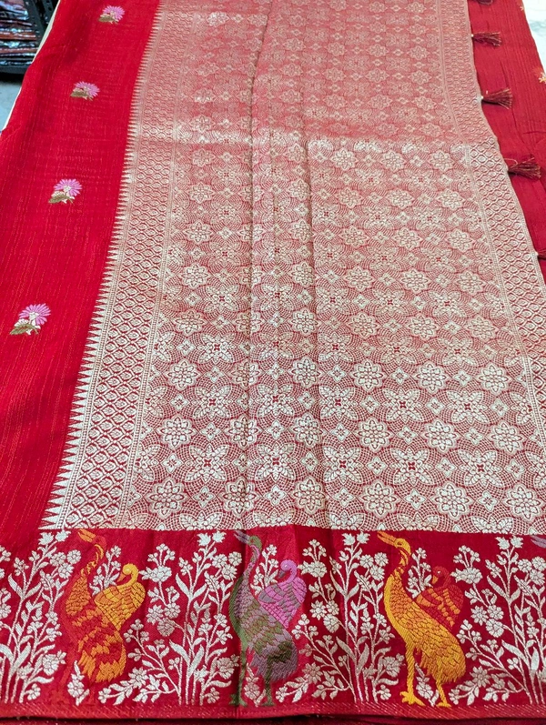 Soft Satin Tusser Weaving  - Red