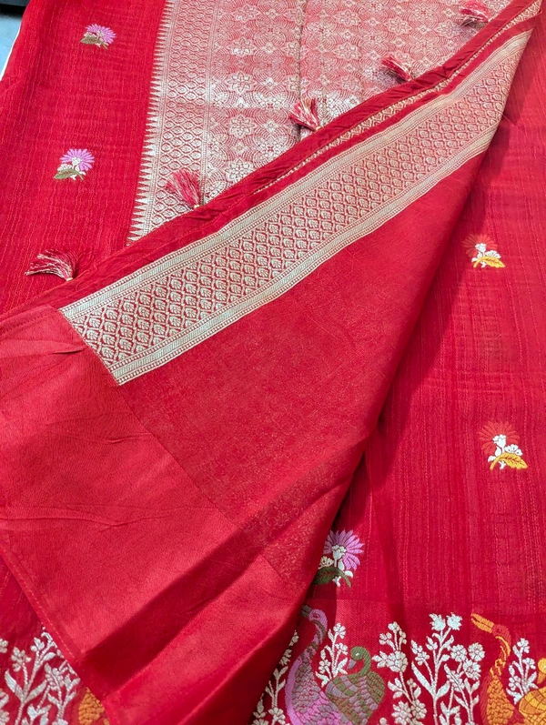 Soft Satin Tusser Weaving  - Red