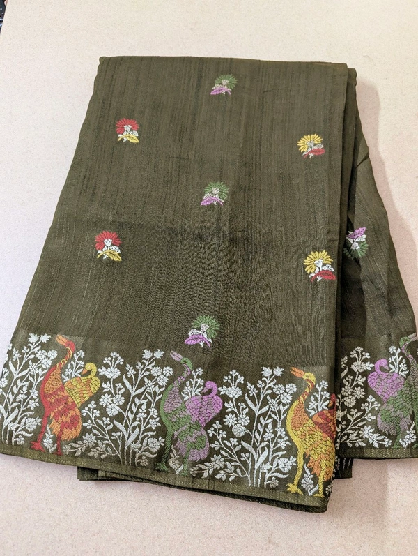 Soft Satin Tusser Weaving  - Olivetone