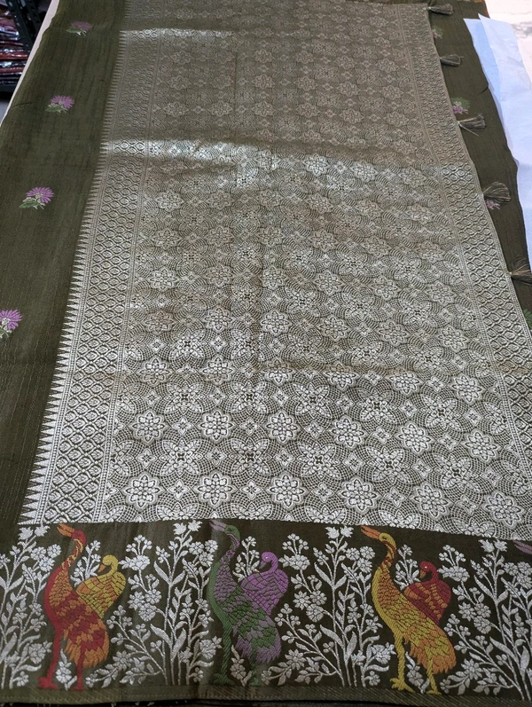 Soft Satin Tusser Weaving  - Olivetone