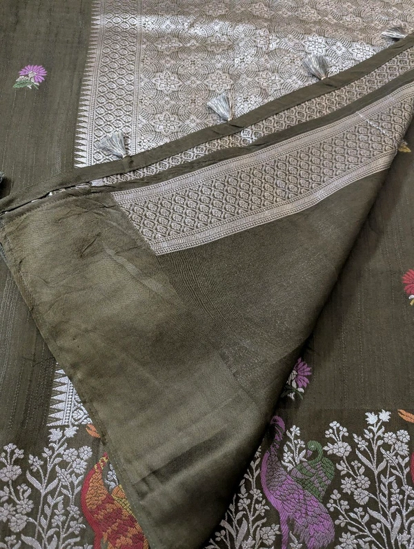 Soft Satin Tusser Weaving  - Olivetone