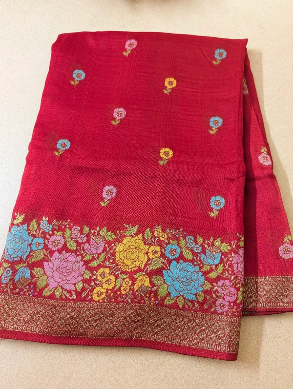 Designer Tusser Georgette  - Red
