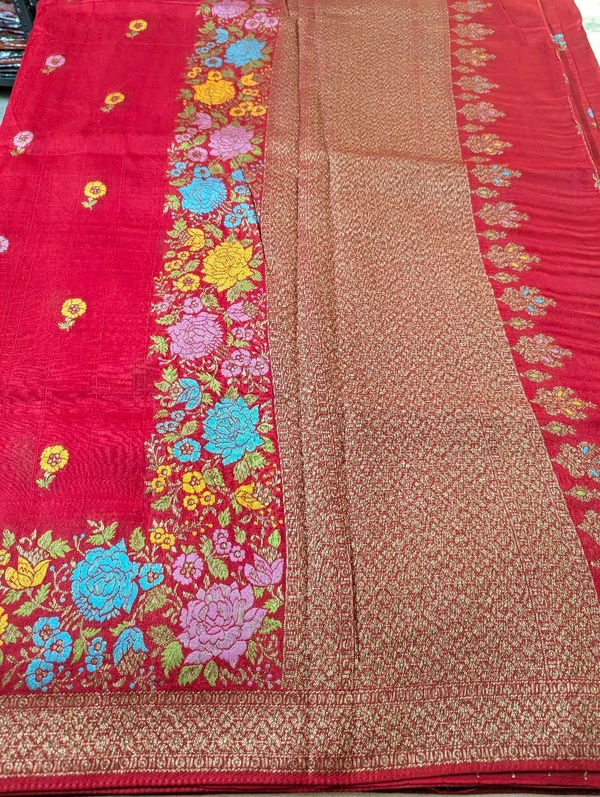 Designer Tusser Georgette  - Red