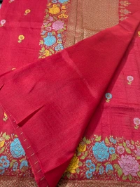 Designer Tusser Georgette  - Red