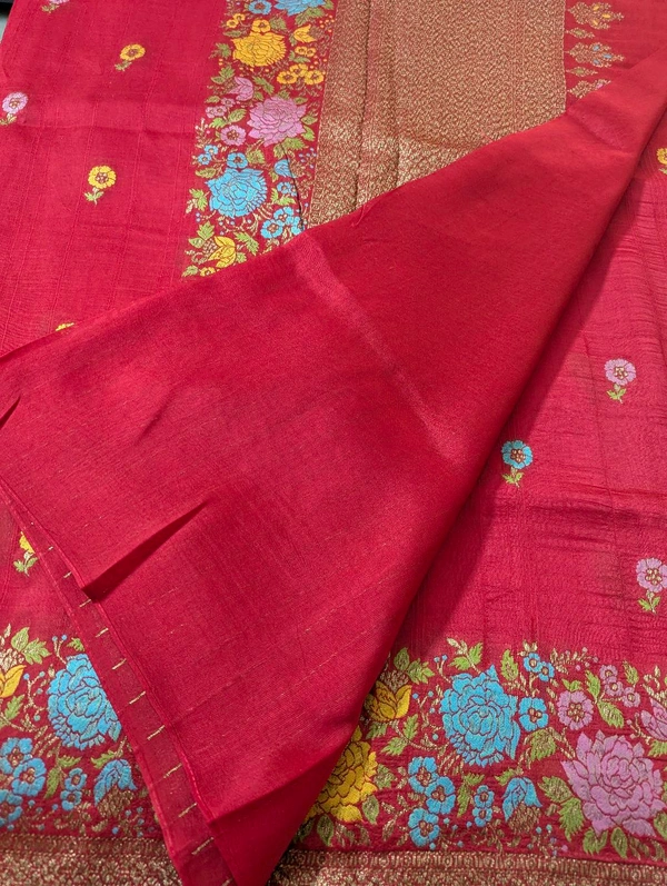 Designer Tusser Georgette  - Red