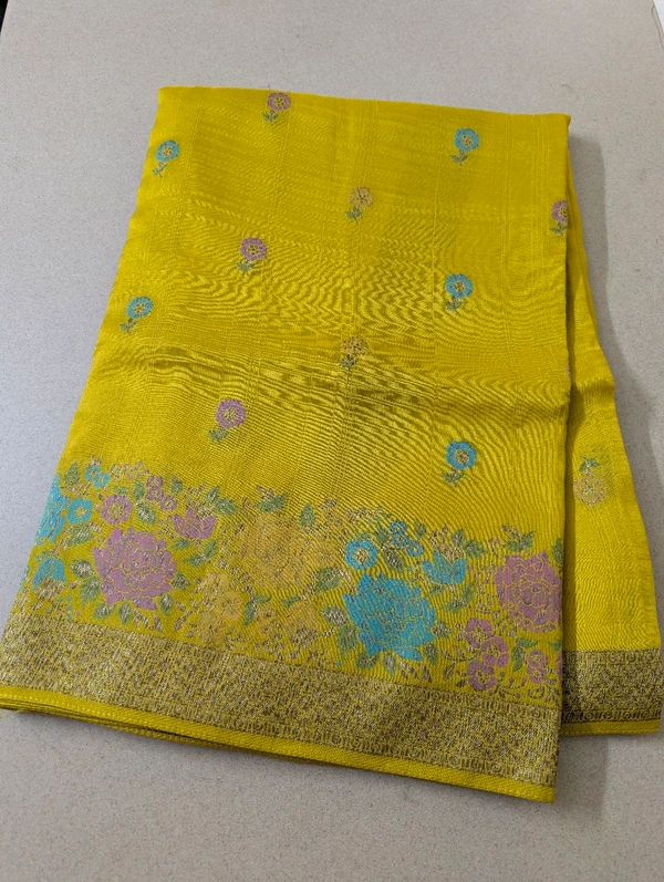 Designer Tusser Georgette  - Yellow