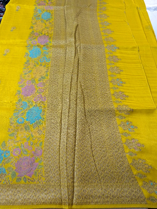 Designer Tusser Georgette  - Yellow