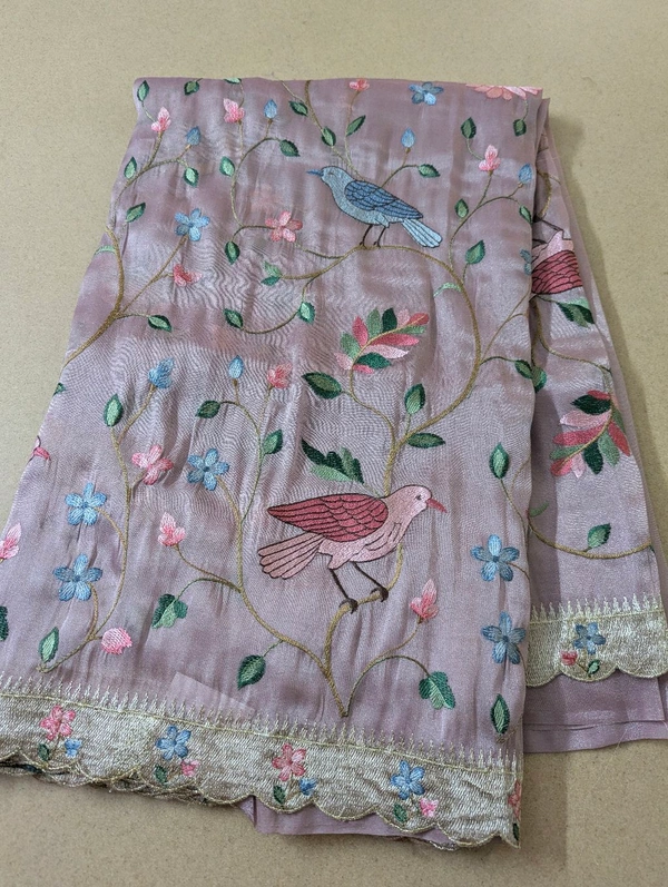 Designer Tissue Embroidery  - Fuchsia Pink