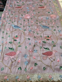 Designer Tissue Embroidery  - Fuchsia Pink