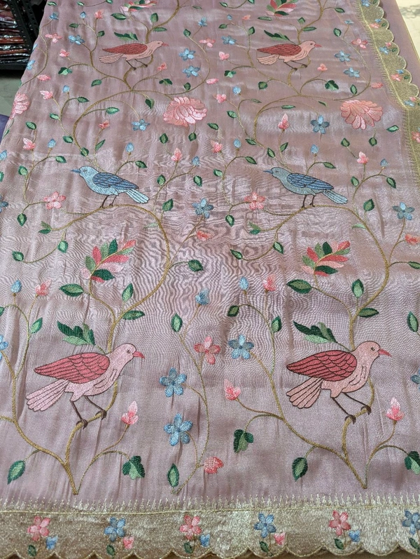 Designer Tissue Embroidery  - Fuchsia Pink