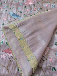 Designer Tissue Embroidery  - Fuchsia Pink